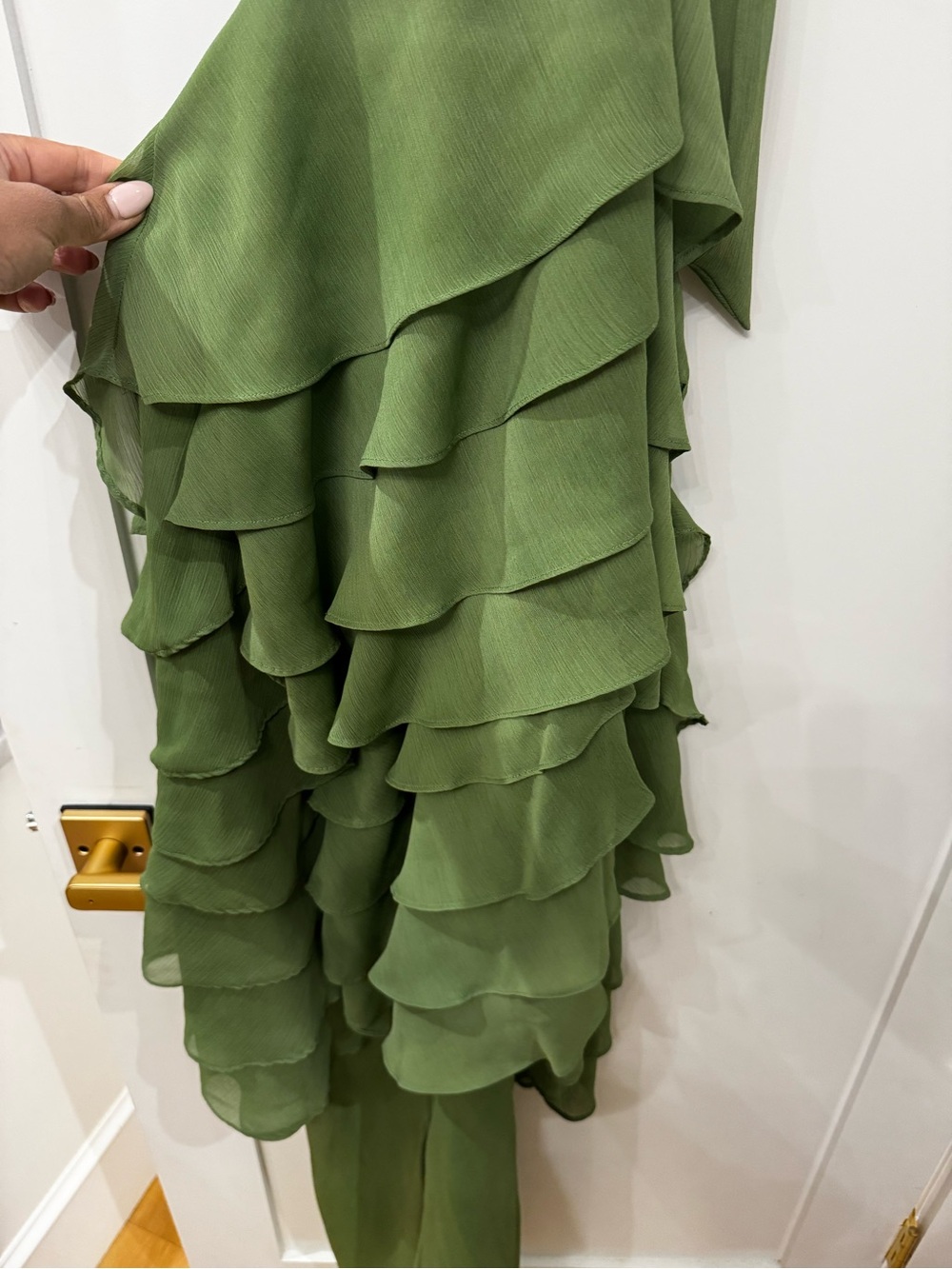 Third Form Gaia Maxi Dress — Pickle Green Ruffle Halter - Picture 6 of 7